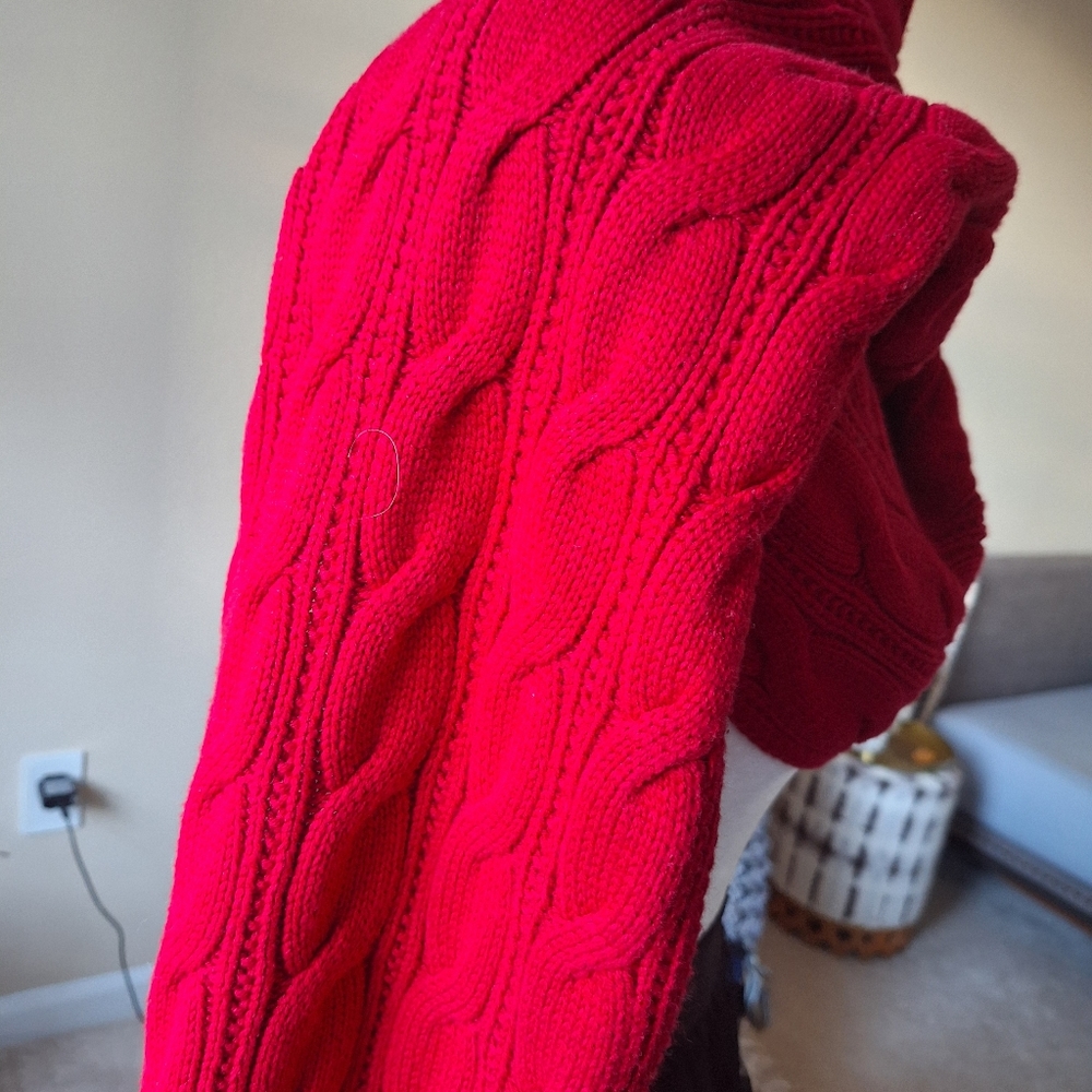 Lands End Red Cable Knit Scarf - Picture 4 of 9